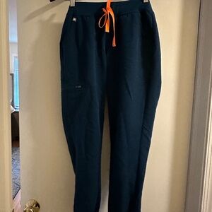 Figs women’s deep reef Zamora Joggers with Bright Orange Drawstring
